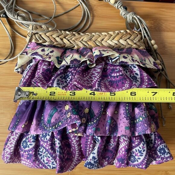 Sun n’ Sand Layered Ruffle Purple Floral & Paisley Mini Boho Crossbody Bag - Picture 8 of 16